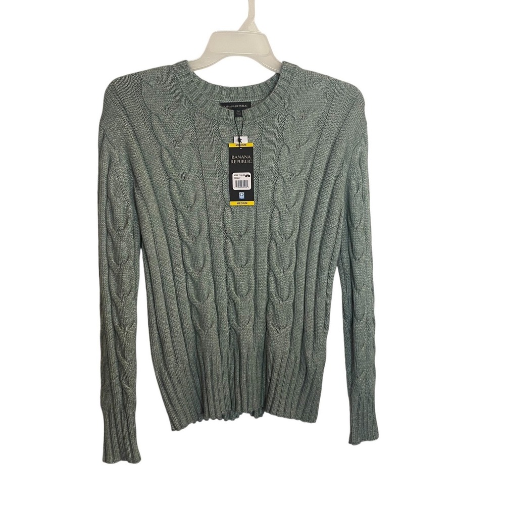 Banana Republic Womens Green Milieu Soft Cable Knit Crew Neck Sweater Medium NWT